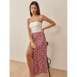Floral Side-Slit Maxi Skirt - Red Floral reformation